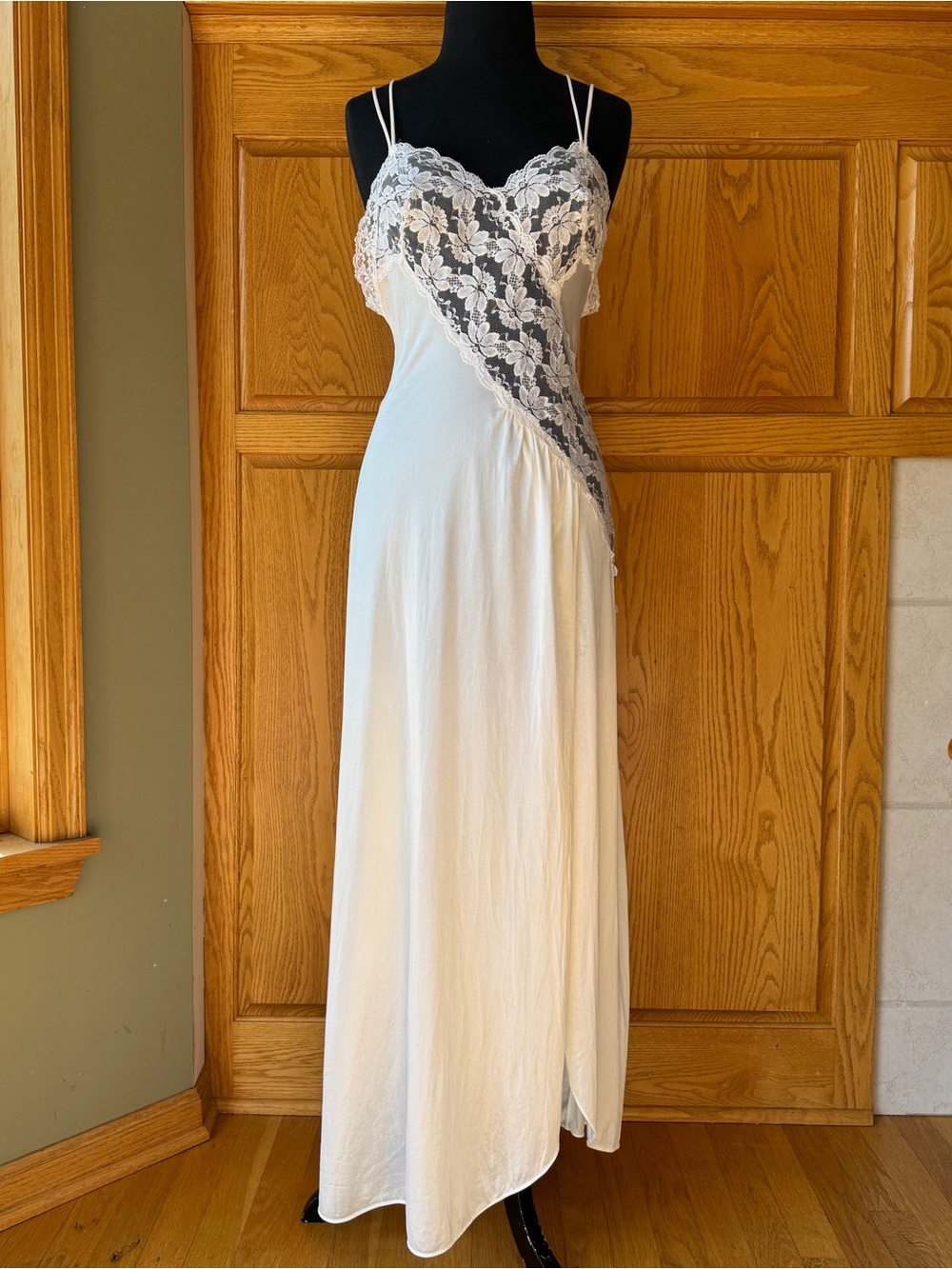 Vintage Ivory Lace Trim Nightgown Slip Dress Bias Cut Maxi - Picture 7 of 7